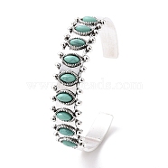 Synthetic Turquoise Horse Eye Beaded Open Cuff Bangle, Retro Alloy Jewelry for Women, Platinum, Inner Diameter: 2-1/2 inch(6.35cm)(BJEW-B067-01)