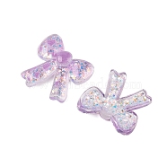 Cute Transparent Resin Decoden Cabochons, Bowknot with Glitter Powder, Plum, 29x28.5x6mm(RESI-S03-02D)