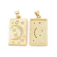 Rack Plating Brass Micro Pave Clear Cubic Zirconia Pendants, Rectangle with Star & Moon Charms, Golden, 26x14.5x3mm, Hole: 5x3.5mm(KK-D086-01G)
