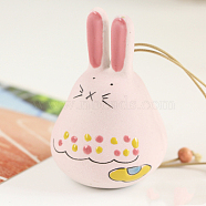 Japanese Style Porcelain Wind Chimes, Wooden Bead Pendant Decorations, Rabbit, Pearl Pink, Rabbit: 80x60mm(WICH-PW0001-89A)