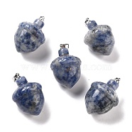 Natural Blue Spot Jasper Pendants, with Rack Plating Brass Findings, Cadmium Free & Lead Free, Real Platinum Plated, Acorns, 29x20~21mm, Clasp: 5x4mm(G-M393-01P-05)