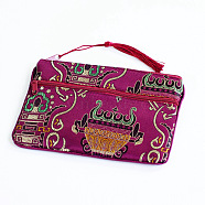 Chinese Style Flower Pattern Satin Jewelry Packing Pouches, Gift Bags with Zipper and Tassel Charm, Rectangle, Medium Violet Red, 11x17.5cm(PW-WG58107-08)