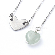 Heart Lariat Necklaces & Pendant Necklaces Sets, with Natural Green Aventurine Pendants, 304 Stainless Steel Links, Cable Chains and Clasps, Pendant Necklaces: 15.74 inch(40cm), Lariat Necklaces: 19.68 inch(50cm), 2pcs/set(NJEW-JN02803-03)
