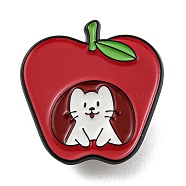 Cartoon Fruit with Cat Enamel Pins, Black Alloy Badge for Backpack Clothes, Apple, 31x30x1.5mm(JEWB-F031-01B)
