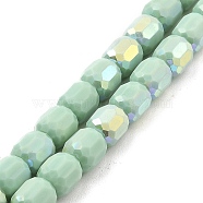 Frosted Imitation Jade Glass Beads Strands, AB Color Plated, Faceted, Column, Dark Sea Green, 8.5x8mm, Hole: 1.5mm, about 68pcs/strand, 22.64''(57.5cm)(GLAA-P058-08A-02)