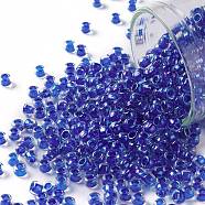 TOHO Round Seed Beads, Japanese Seed Beads, (189) Inside Color Luster Crystal/Caribean Blue, 8/0, 3mm, Hole: 1mm, about 222pcs/10g(X-SEED-TR08-0189)