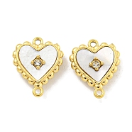 PVD Vacuum Plating 304 Stainless Steel Crystal Rhinestone Links, Heart Connector Charms with Shell, Real 18K Gold Plated, 13x10x3.5mm, Hole: 1mm(STAS-L278-103G)