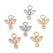 Brass Clear Cubic Zirconia Charms, Long-Lasting Plated, Lead Free & Cadmium Free, Bird, Mixed Color, 14x10x2mm, Hole: 2.6mm(ZIRC-C024-16)