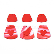Handmade Polymer Clay Pendants, Trapezoid with Heart & Trapezoid, Red, 18.5~31x22.5~30x2.5~4.5mm, Hole: 1.8mm, 2pcs/set(CLAY-N010-062B)