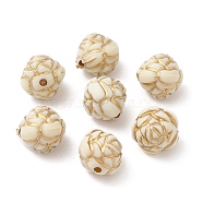 Transparent Acrylic Beads, Golden Metal Enlaced, Flower, Beige, 10mm, Hole: 1.6mm, about 1110pcs/500g(OACR-C016-02)