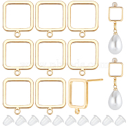 16Pcs Brass Hollow Out Square Stud Earring Findings, with Horizontal Loops, Long-Lasting Plated, Nickel Free, with 40Pcs Plastic Ear Nuts, Real 18K Gold Plated, 12x10x1mm, Hole: 1mm, Pin: 0.8mm(KK-BC0010-92)