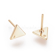 Brass Stud Earring Findings, with Hole, Triangle, Nickel Free, Real 18K Gold Plated, 7x8x1mm, Hole: 1mm, Pin: 0.7mm(X-KK-N186-63G)