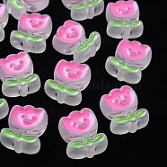 Transparent Acrylic Beads, with Enamel, Frosted, Tulip Flower, WhiteSmoke, 24.5x20x9mm, Hole: 3mm(MACR-S374-03B-07)