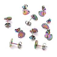 Ion Plating(IP) 304 Stainless Steel Stud Earring Findings, with Ear Nuts, Textured Heart, Rainbow Color, 12x9mm, Hole: 1.4mm, Pin: 0.7mm(STAS-I183-02A-M)