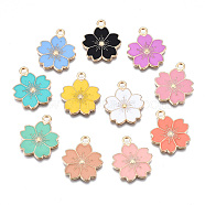 Alloy Enamel Pendants, Sakura Flower, Light Gold, Mixed Color, 20.5x17.5x1.5mm, Hole: 2mm(X-ENAM-S121-115)
