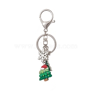 Christmas Theme Resin Keychains, with Alloy Enamel Pendants and Alloy Split Key Rings, Snowflake & Christmas Tree, Platinum, 10.2cm(KEYC-TA00010)