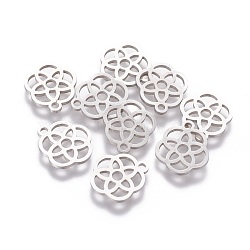 201 Stainless Steel Charms, Laser Cut, Flower, Stainless Steel Color, 13.5x12x1.2mm, Hole: 1.5mm(STAS-Q201-T119)