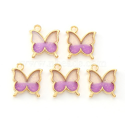 Light Gold Plated Alloy Enamel Pendants, with Glitter Sequin, Butterfly, Orchid, 15.5x14x1.5mm, Hole: 1.6mm(ENAM-R136-24A)