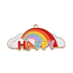 Alloy Enamel Pendants, Rainbow with Word HAPPY, Light Gold, 23x47x1mm, Hole: 2mm(ENAM-A137-06LG)