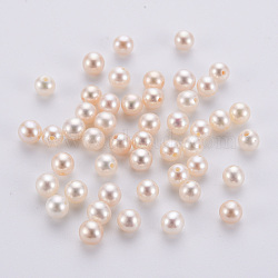 Natural Cultured Freshwater Pearl Beads, Half Drilled, Round, Floral White, 4.5~5mm, Hole: 0.8mm(PEAR-P056-008A)