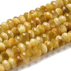 Natural Tiger Eye Beads Strands, Faceted, Rondelle, Gold, 4x2~2.5mm, Hole: 0.7mm, about 150~153pcs/strand, 15.35''~15.43''(39~39.2cm)(G-K351-B01-01)