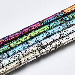 Electroplated Natural Lava Rock Beads Strands, Column, Bumpy, Mixed Color, 13x4mm, Hole: 1mm, about 29~30pcs/strand, 15.16 inch~15.75 inch(38.5cm~40cm)(G-T114-76)