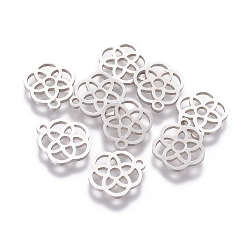 201 Stainless Steel Charms, Laser Cut, Flower, Stainless Steel Color, 13.5x12x1.2mm, Hole: 1.5mm