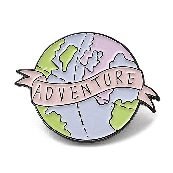 The Earth with Word Adventure Enamel Pin, Electrophoresis Black Alloy Brooch for Backpack Clothes, Colorful, 23.7x31x1.7mm