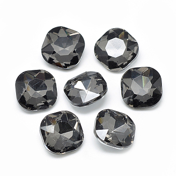 Pointed Back Glass Rhinestone Cabochons, Faceted, Back Plated, Square, Gray, 10x10x4.5mm
