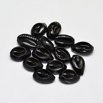 Natural Cowrie Shell Beads, Dyed, Oval, No Hole/Undrilled, Black, 15~17x10~11x5~6mm