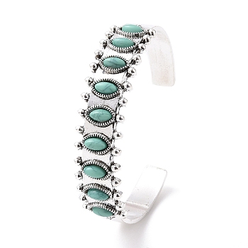 Synthetic Turquoise Horse Eye Beaded Open Cuff Bangle, Retro Alloy Jewelry for Women, Platinum, Inner Diameter: 2-1/2 inch(6.35cm)