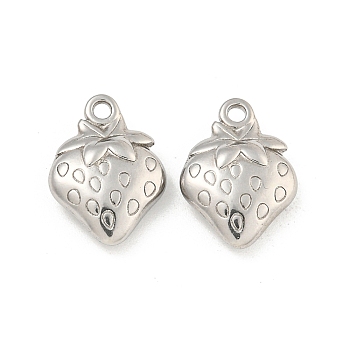 Non-Tarnish 304 Stainless Steel Charms, Strawberry Charm, Stainless Steel Color, 15x11x4mm, Hole: 1.5mm