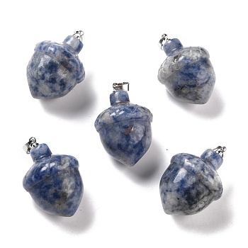 Natural Blue Spot Jasper Pendants, with Rack Plating Brass Findings, Cadmium Free & Lead Free, Real Platinum Plated, Acorns, 29x20~21mm, Clasp: 5x4mm
