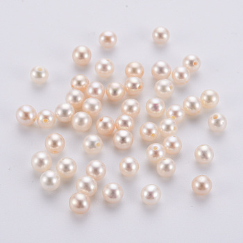 Natural Cultured Freshwater Pearl Beads, Half Drilled, Round, Floral White, 4.5~5mm, Hole: 0.8mm