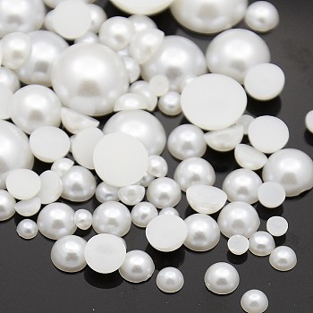 ABS Plastic Imitation Pearl Dome Cabochons, Half Round, White, 4~12x2~5mm
