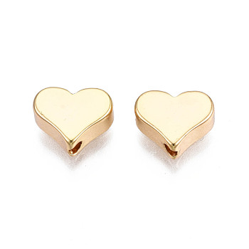 Brass Beads, Heart, Real 18K Gold Plated, 6.5x8x3mm, Hole: 1.2mm