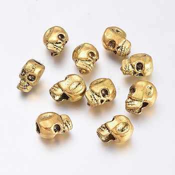 Alloy European Beads, Large Hole Beads, Skull, Antique Golden, 11.5x7x9.5mm, Hole: 4mm