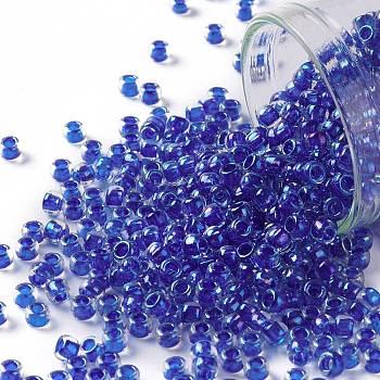 TOHO Round Seed Beads, Japanese Seed Beads, (189) Inside Color Luster Crystal/Caribean Blue, 8/0, 3mm, Hole: 1mm, about 222pcs/10g