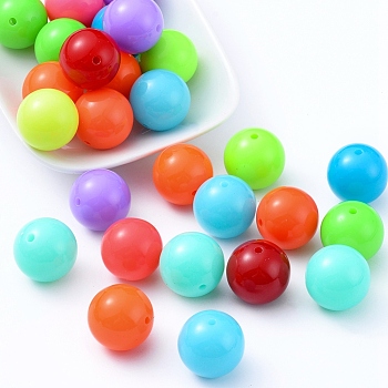 Fluorescent Chunky Acrylic Beads, Round, Mixed Color, 20mm, Hole: 2~3mm