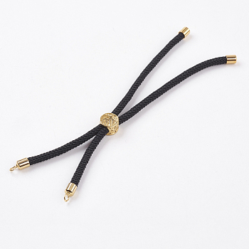 Nylon Twisted Cord Bracelet Making, Slider Bracelet Making, with Brass Findings, Tree of Life, Golden, Black, 8-5/8 inch(22cm), 3mm