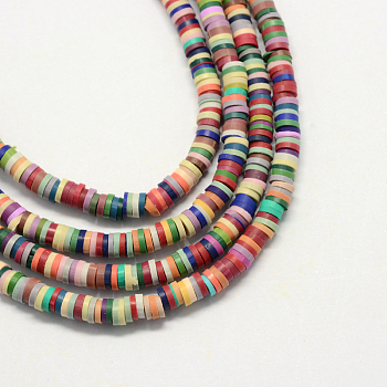 Handmade Polymer Clay Beads, Disc/Flat Round, Heishi Beads, Mixed Color, 8x0.5~1mm, Hole: 2mm, about 380~400pcs/strand, 17.7 inch