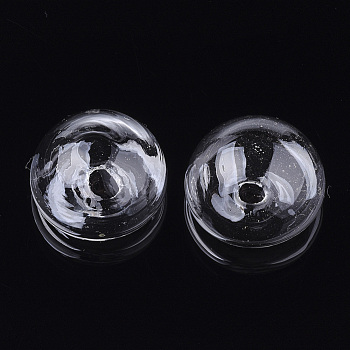 Handmade Blown Glass Bottles, for Glass Vial Pendants Making, Half Round, Clear, 25.5x14.5~15.5mm, Half Hole: 4~5mm