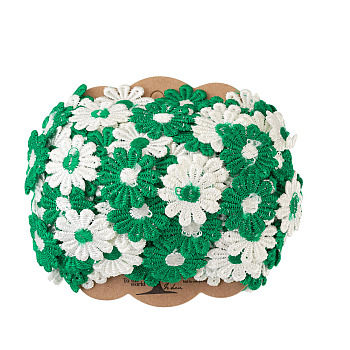 Colorful Polyester Lace Trim, Daisy Pattern, Light Sea Green, 1"(25mm), 15yards(13.72m/roll)