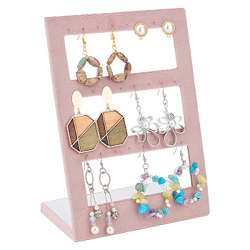 24-Hole Velvet Covered Wood Earring Display Stands, Rectangle, Pink, 15x8x21cm, Hole: 0.9mm