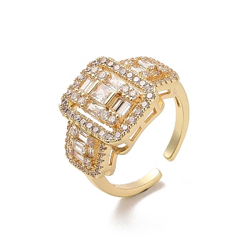 Brass Micro Pave Cubic Zirconia Open Cuff Rings, Square, Inner Diameter: 18.8mm