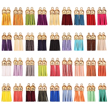 78Pcs 36 Colors Faux Suede Tassel Pendant Decorations, with CCB Plastic Cord Ends, Light Gold, Mixed Color, 33~35x10mm, Hole: 2.5mm