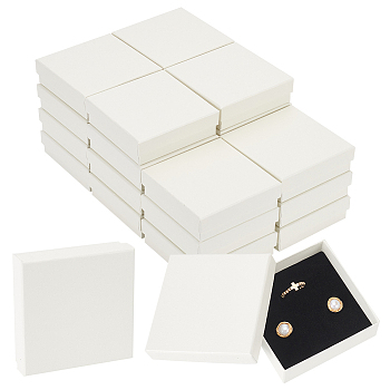 Paper Jewelry Gift Box, with Sponge Inside, Square, White, 9.1x9.1x2.8cm, Inner Diameter: 8.6x8.6x2.5cm