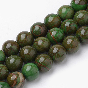 Natural Green Jade Beads Strands, Dyed, Round, 8mm, Hole: 1mm, about 46pcs/strand, 15.7 inch