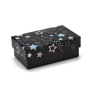 Cardboard Jewelry Box, with Black Sponge Mat, for Jewelry Gift Package, Rectangle with Star Pattern, Black, 8.1x5.1x3.1cm