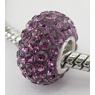 Austrian Crystal European Beads, Large Hole Beads, Sterling Silver Single Core, Grade AAA, Rondelle, 204_Amethyst, about 11mm in diameter, 7mm thick, hole: 4.5mm(SS019-07)